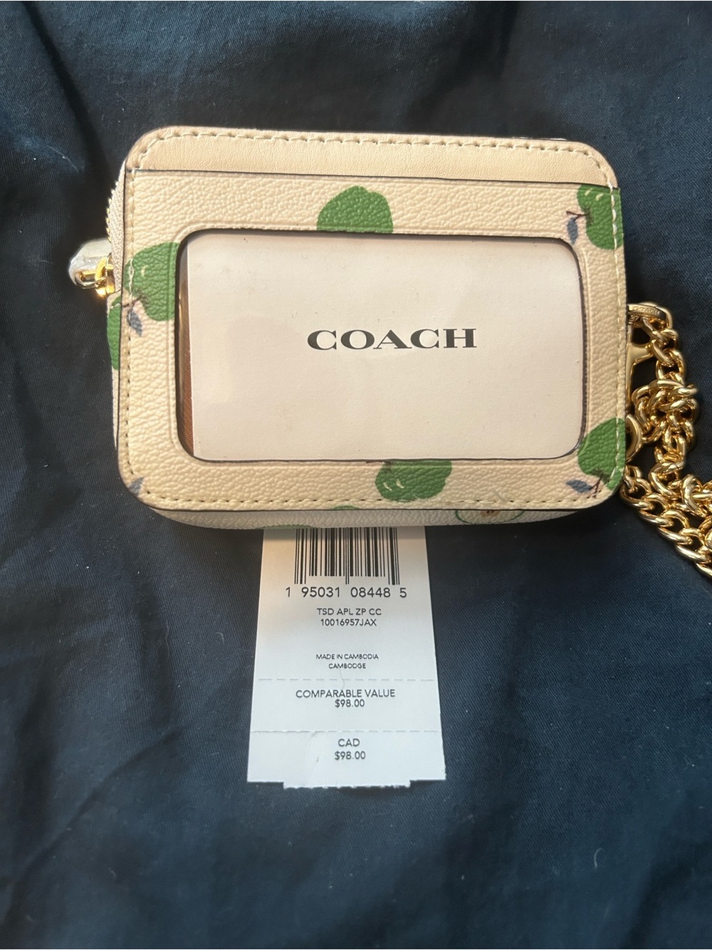 Coach Cream Floral Card Case with Gold Chain